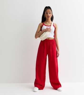 Girls Red Wide Leg Joggers