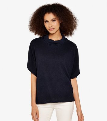 Apricot Navy Ribbed Knit Roll Neck Short Sleeve Jumper New Look