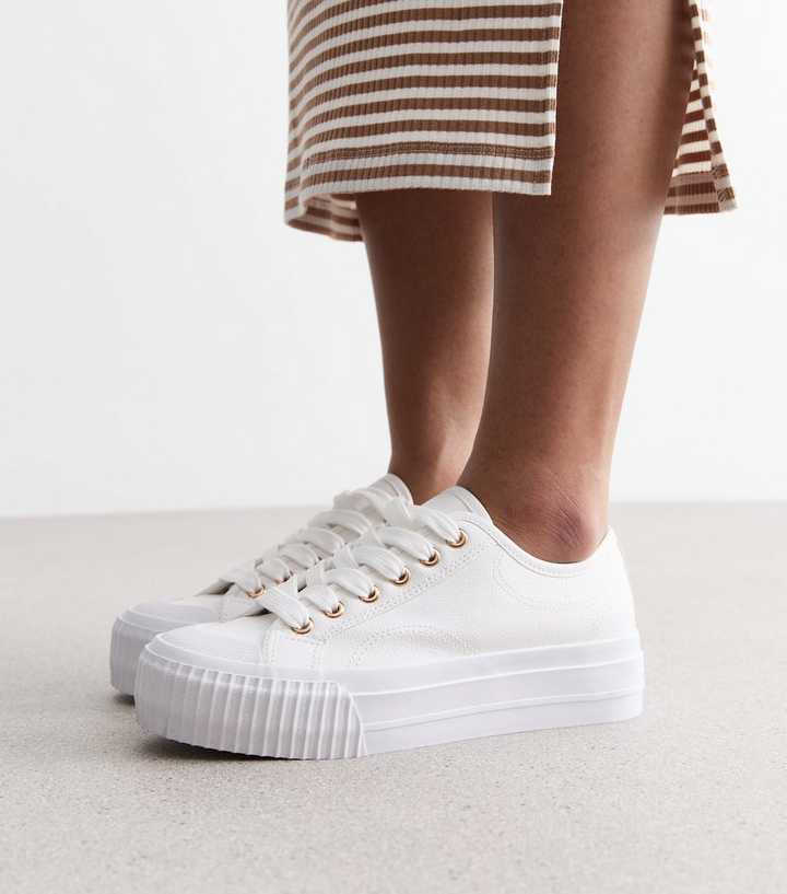 White Leather-Look Lace Up Chunky Trainers