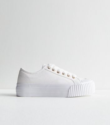 White Leather-Look Lace Up Chunky Trainers New Look