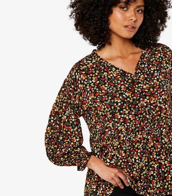 Apricot Black Floral Ditsy Oversized Top New Look