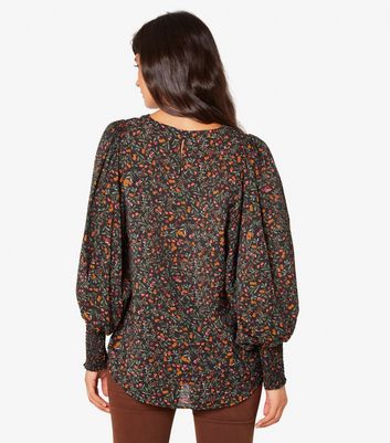 Apricot Black Floral Ditsy Oversized Sleeve Top New Look