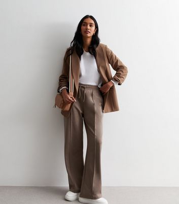 Light Brown Pleat Front Wide Leg Joggers