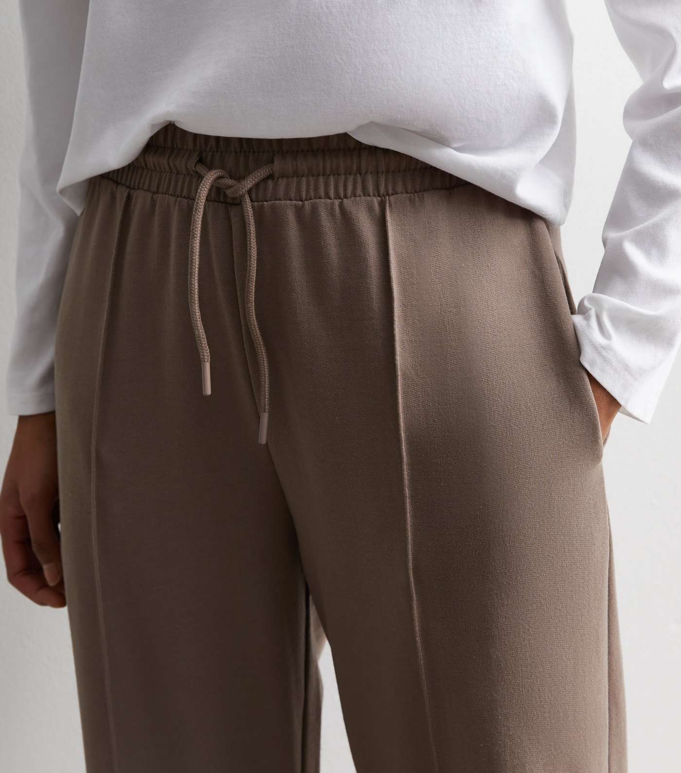 Light Brown Pleat Front Wide Leg Joggers Image 2