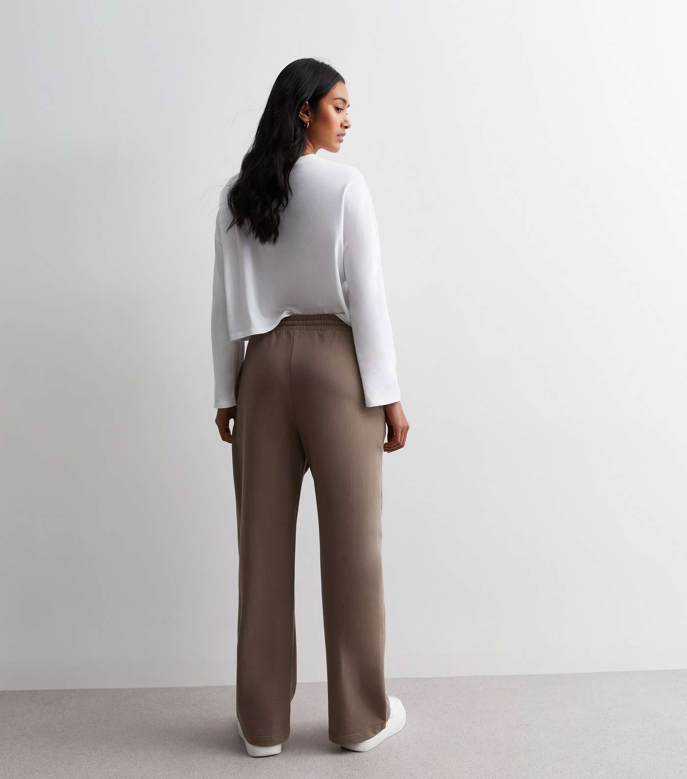 Light Brown Pleat Front Wide Leg Joggers Image 4