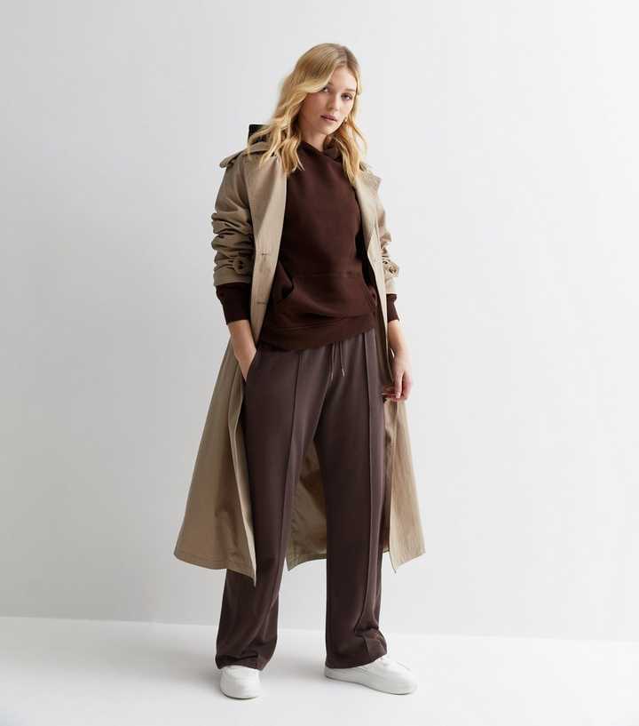 Dark Brown Seam Front Wide Leg Joggers