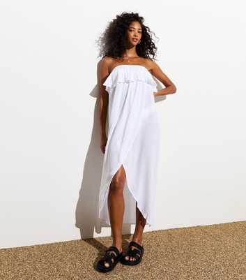 White Bandeau Ruffle Maxi Beach Dress