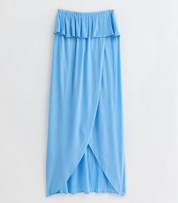 Light Blue Bandeau Ruffle Maxi Beach Dress New Look