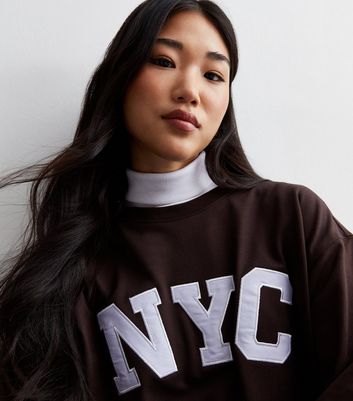 Dark Brown NYC Logo Sweatshirt New Look