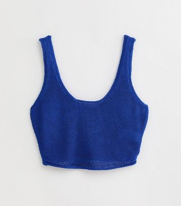 Blue Knit Scoop Neck Crop Top New Look