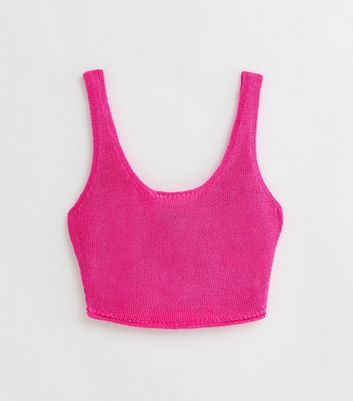 Bright Pink Knit Scoop Neck Crop Top New Look