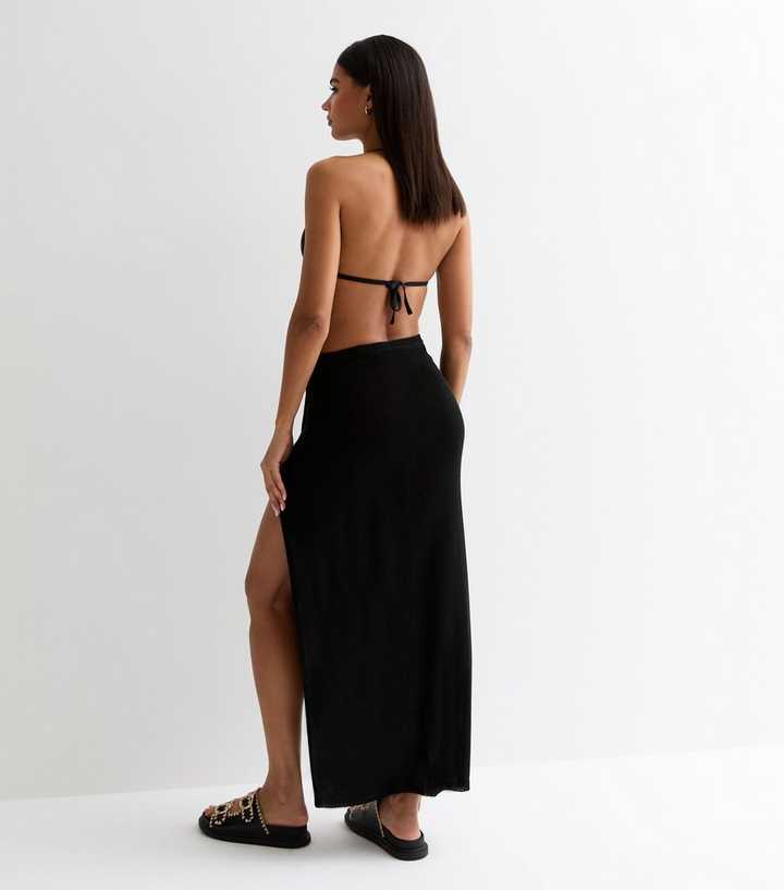 Black Knit Wrap Maxi Beach Skirt | New Look