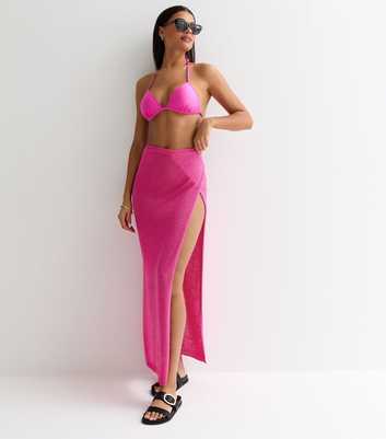 Bright Pink Knit Wrap Maxi Beach Skirt