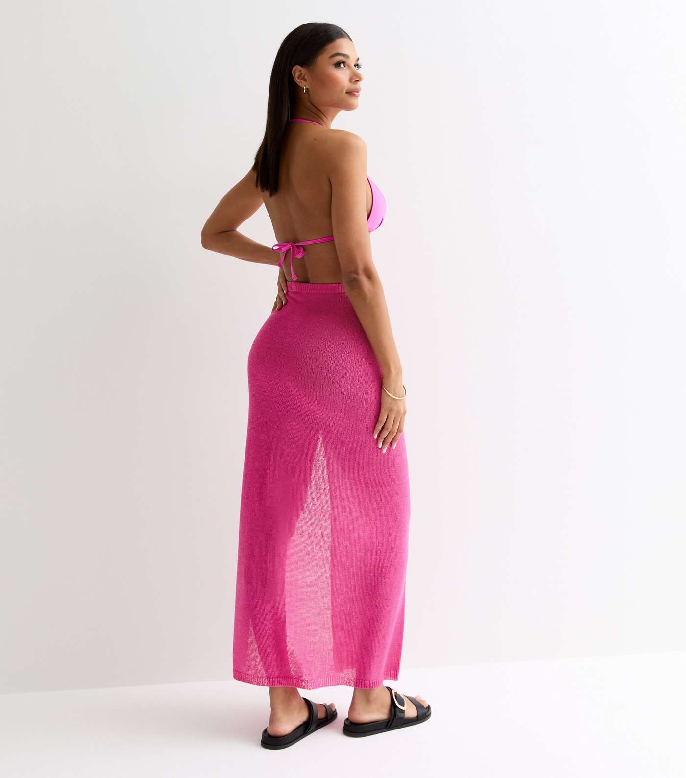 Bright Pink Knit Wrap Maxi Beach Skirt Image 4