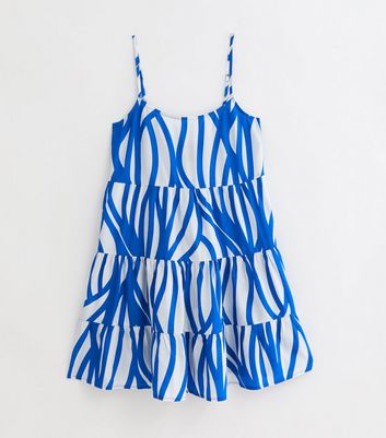 Blue Abstract Stripe Tiered Mini Dress New Look