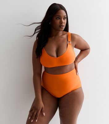 Curves Bright Orange High Waist Bikini Bottoms New Look