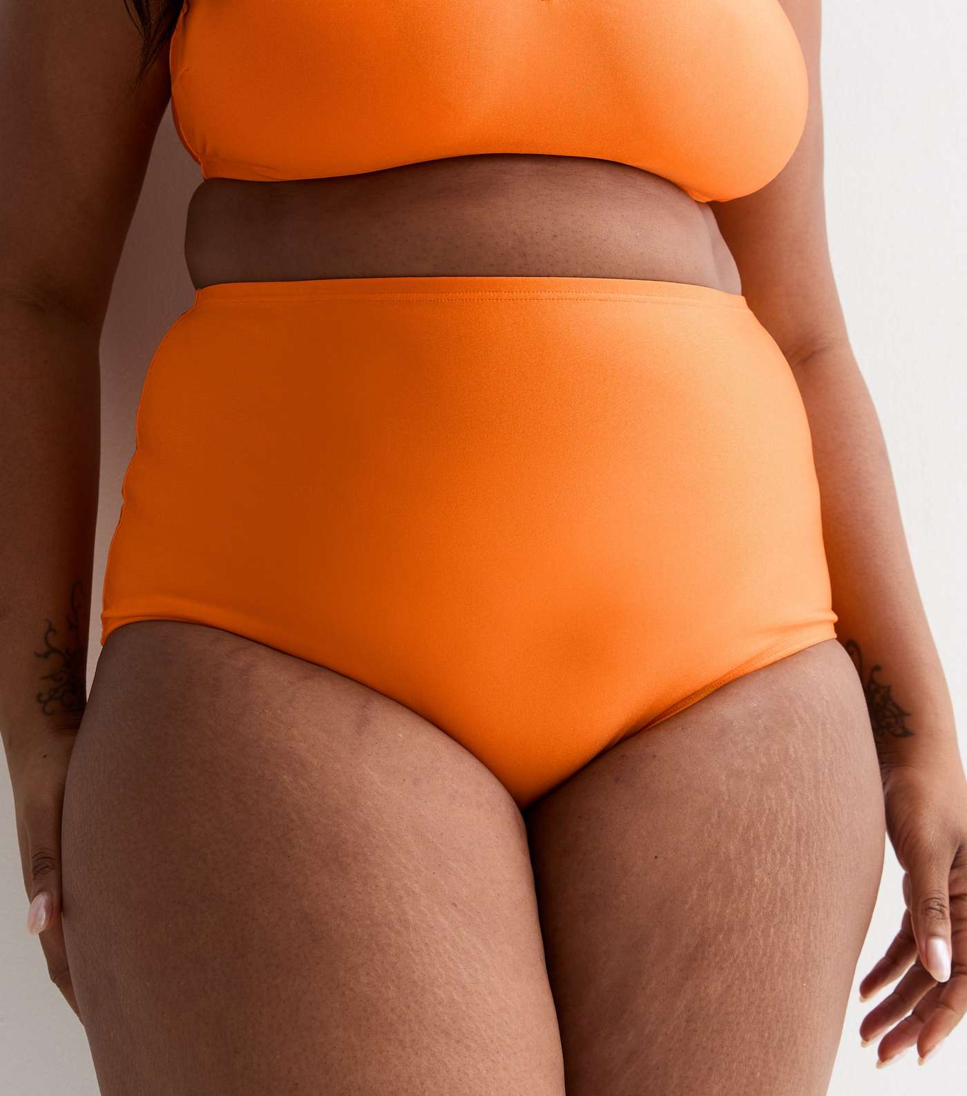 Curves Bright Orange High Waist Bikini Bottoms Image 3