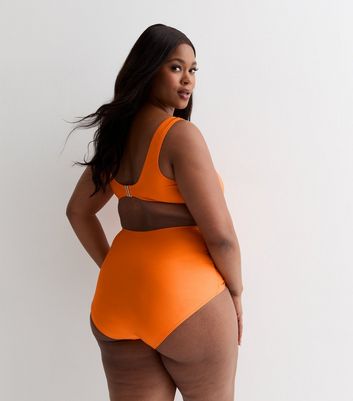 Curves Bright Orange High Waist Bikini Bottoms New Look