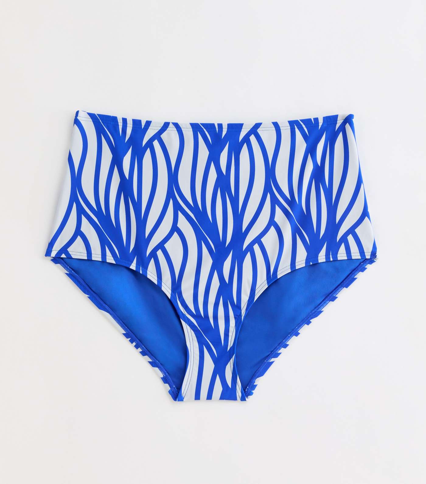 Curves Blue Line Print High Waist Bikini Bottoms Image 5
