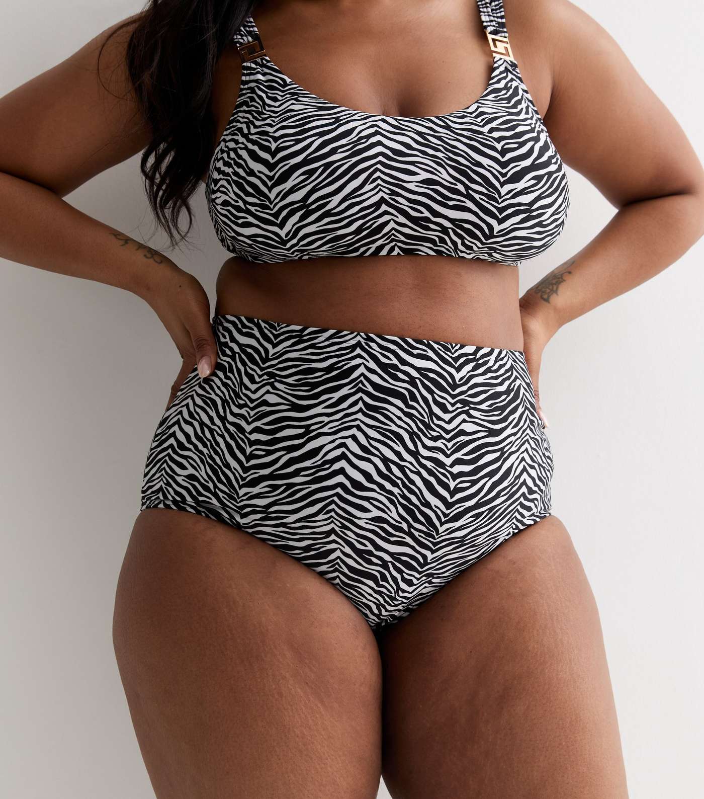 Curves Black Zebra Print High Waist Bikini Bottoms Image 3