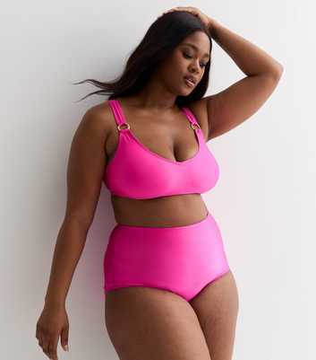 Curves Bright Pink Scoop Neck Bikini Top