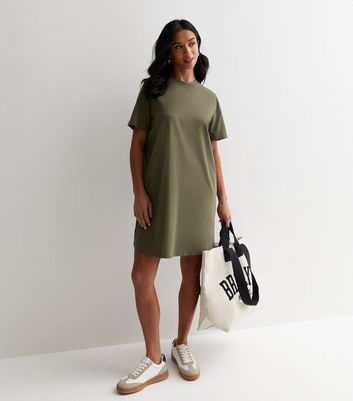 Petite Khaki Cotton T Shirt Mini Dress New Look