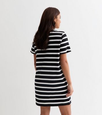 Petite Black Stripe Cotton T-Shirt Mini Dress New Look