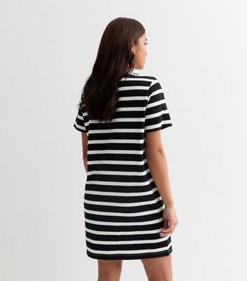 Petite Black Stripe Cotton T Shirt Mini Dress New Look