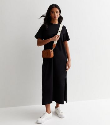 Petite Black Cotton T-Shirt Midaxi Dress | New Look