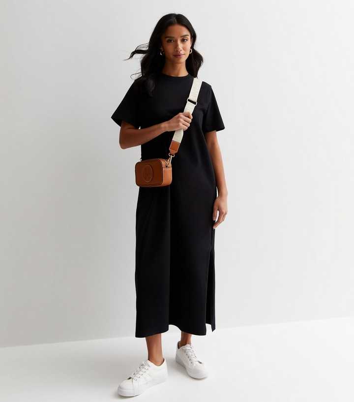 Petite Black Cotton T-Shirt Midi Dress
