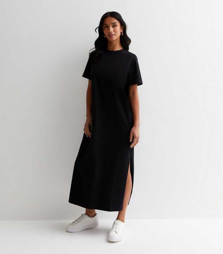 Petite Black Cotton T-Shirt Midi Dress