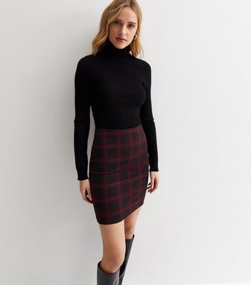 Red Check Jersey Mini Tube Skirt | New Look