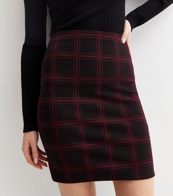 Red Check Jersey Mini Tube Skirt New Look