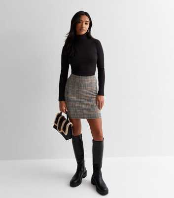 Petite Brown Check Mini Tube Skirt
