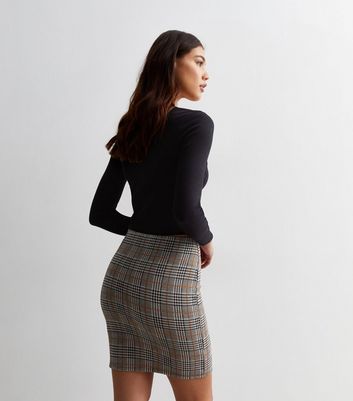 Tall Brown Check Mini Tube Skirt New Look