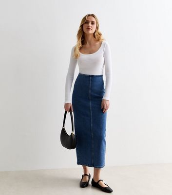 Blue Denim Maxi Tube Skirt | New Look