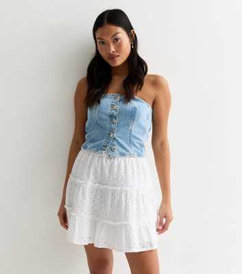 Petite White Embroidered Tiered Mini Skirt