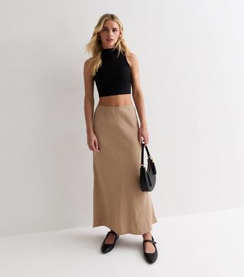 Petite Stone Textured Midi Skirt New Look