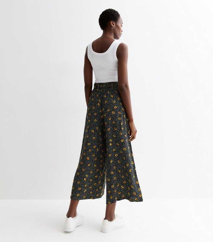 H&M+ Wide-leg Pants - Black/floral - Ladies