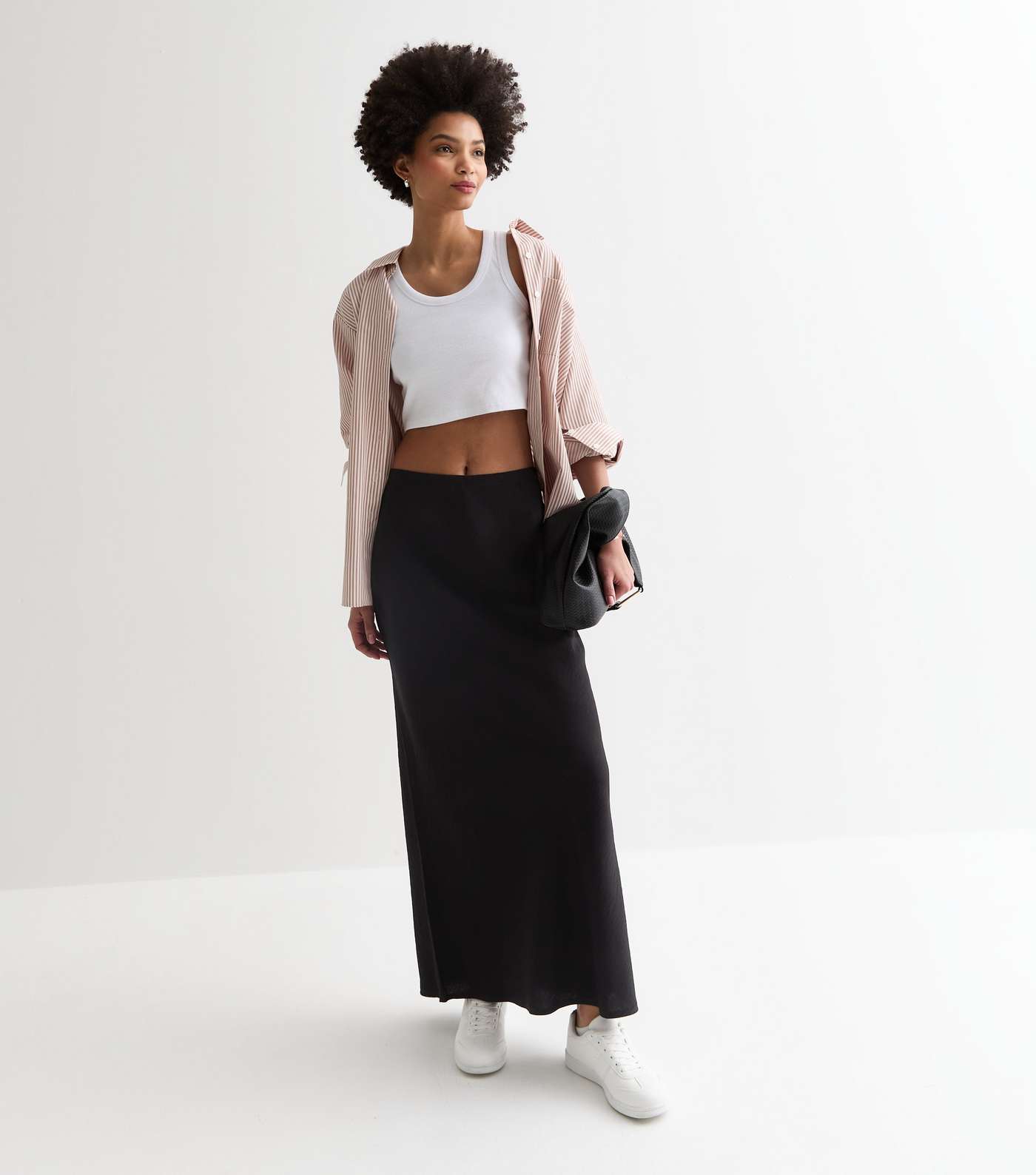 Tall Black Textured Midi Skirt Image 3