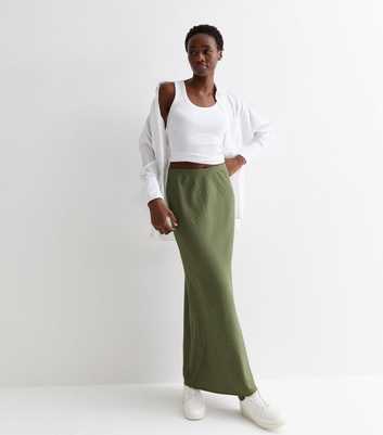 Tall Khaki Textured Midi Skirt