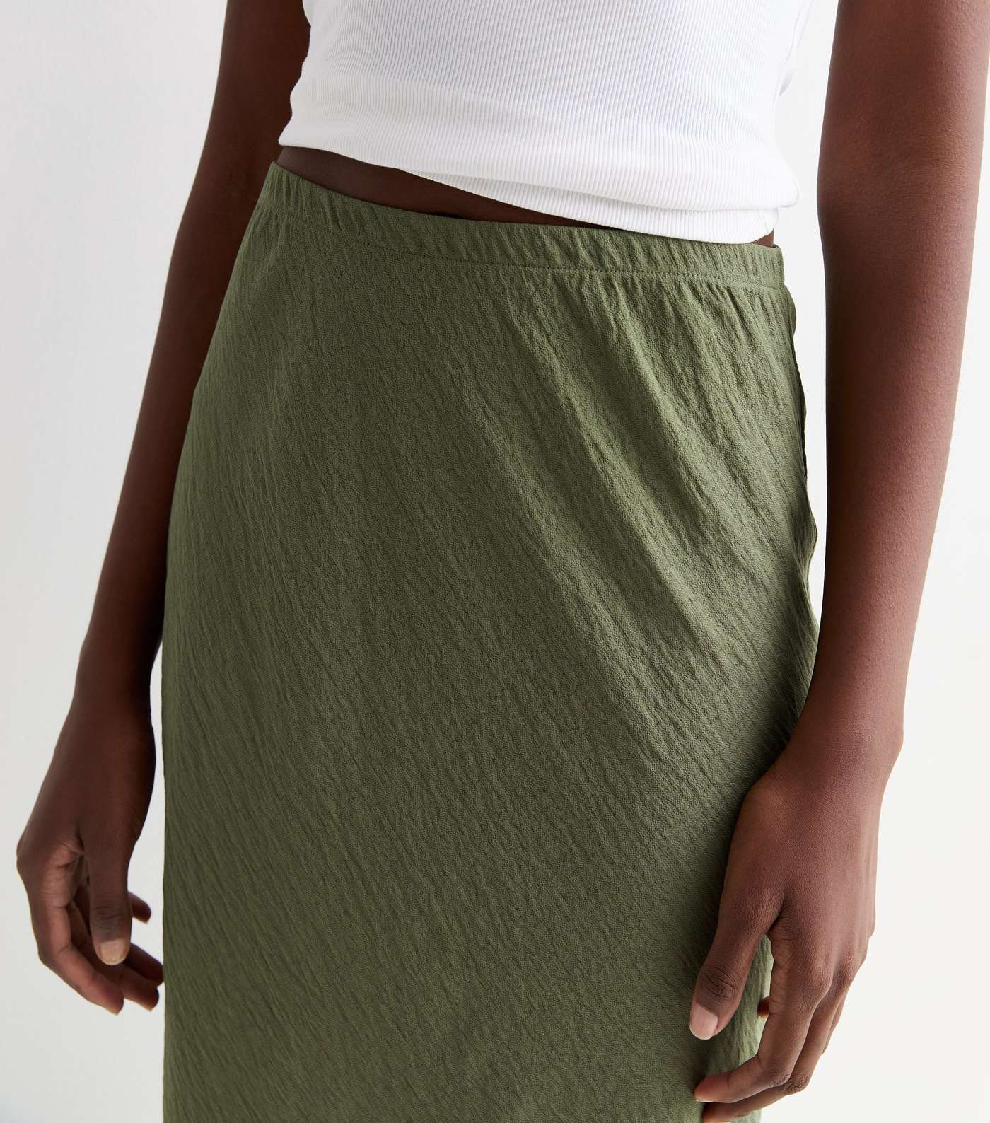 Tall Khaki Textured Midi Skirt Image 3