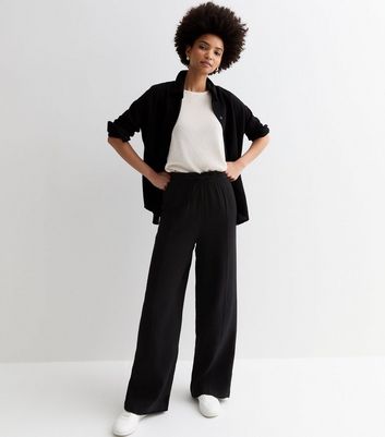 Tall Black Crinkle Textured Wide Leg Trousers New Look