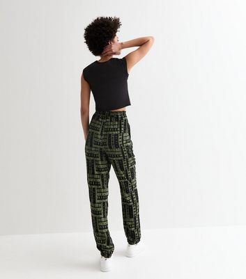 Tall Green Abstract Print Jersey Cuffed Joggers New Look