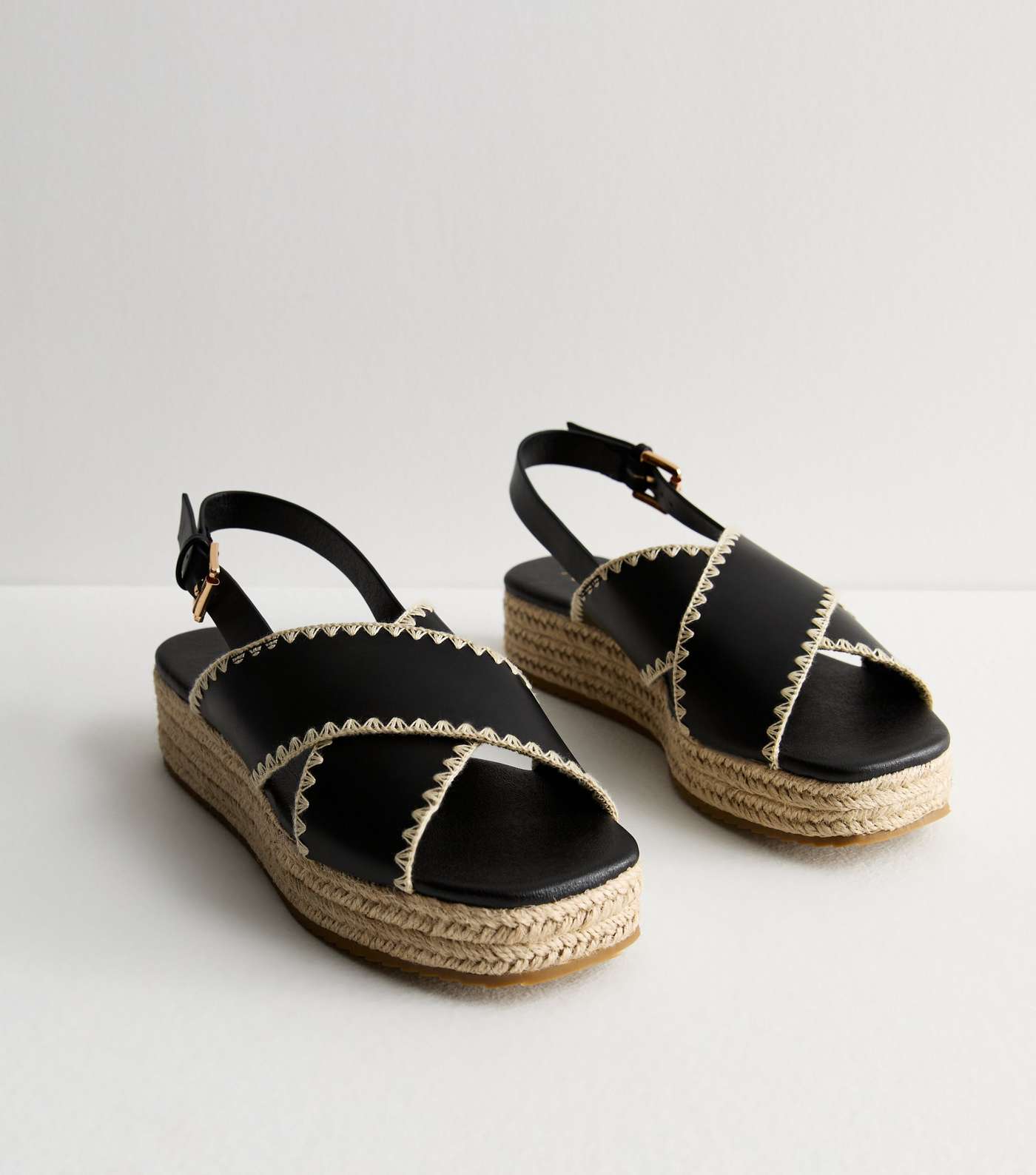 Black Whipstitch Espadrille Flatform Sandals Image 2