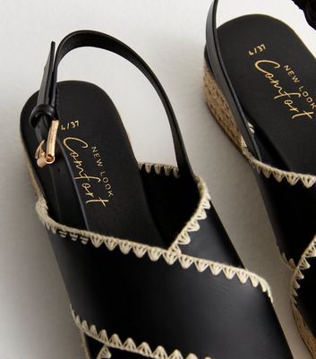 Black Whipstitch Espadrille Flatform Sandals New Look
