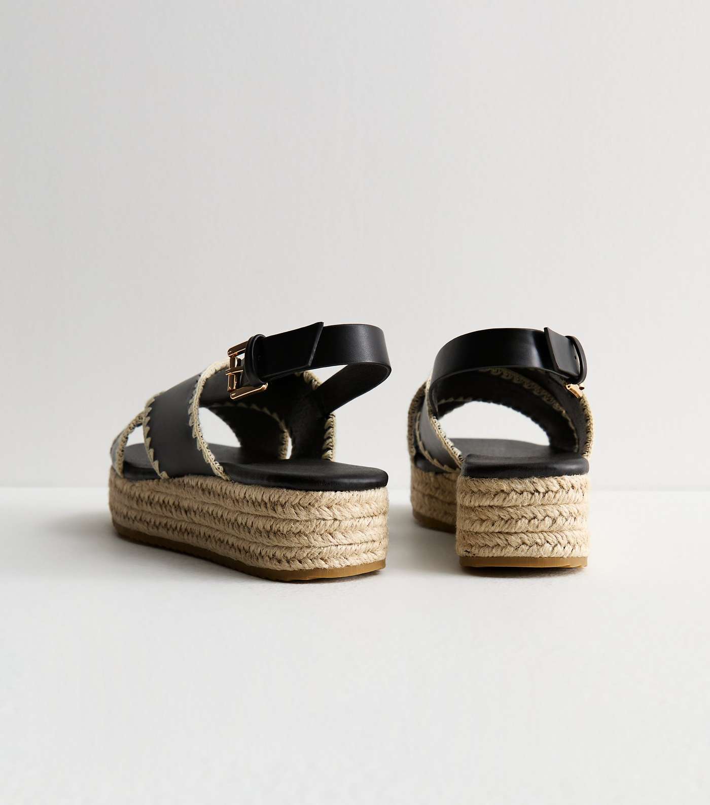 Black Whipstitch Espadrille Flatform Sandals Image 4