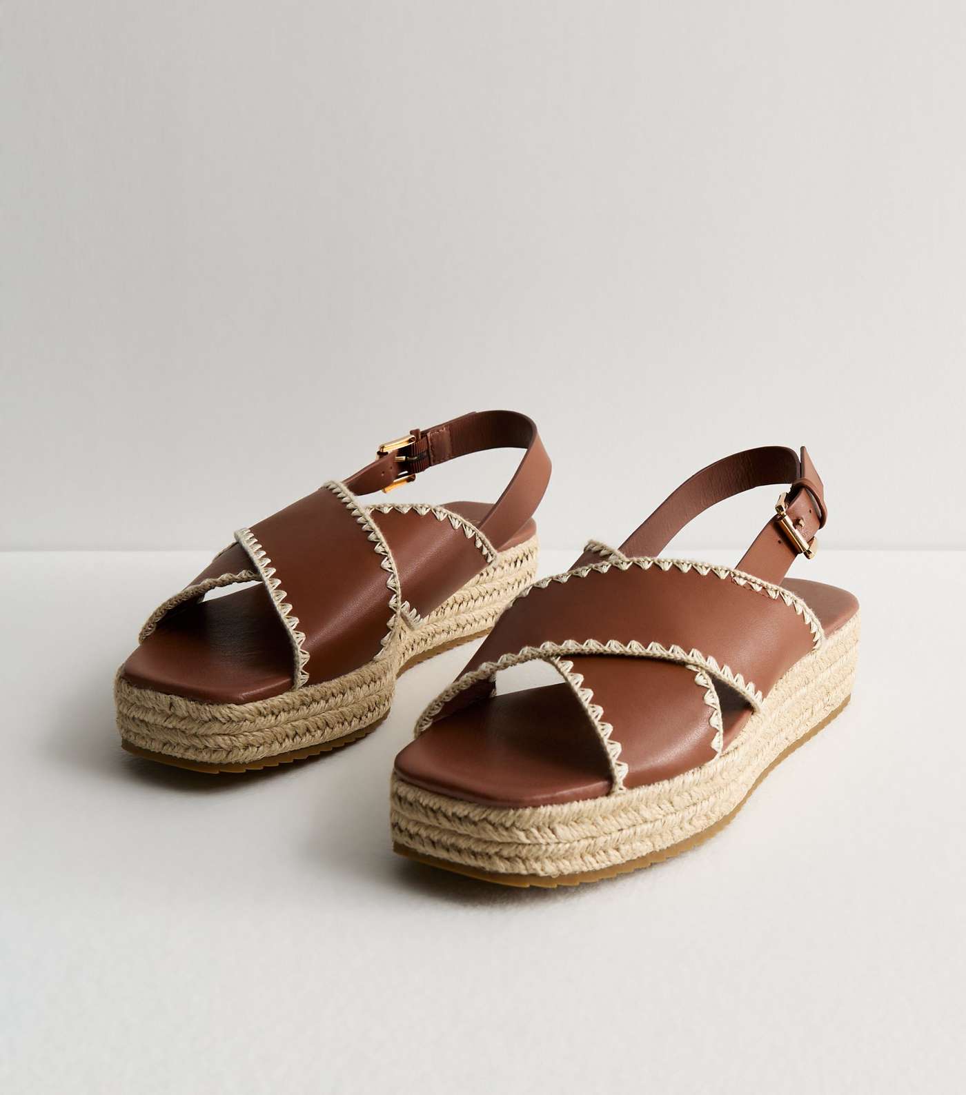 Tan Whipstitch Espadrille Flatform Sandals Image 2