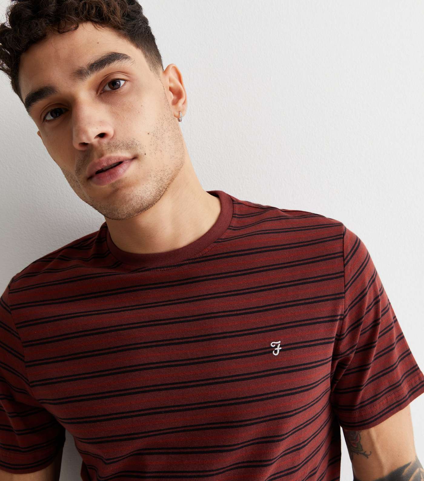 Farah Burgundy Stripe Cotton Short Sleeve T-Shirt Image 3
