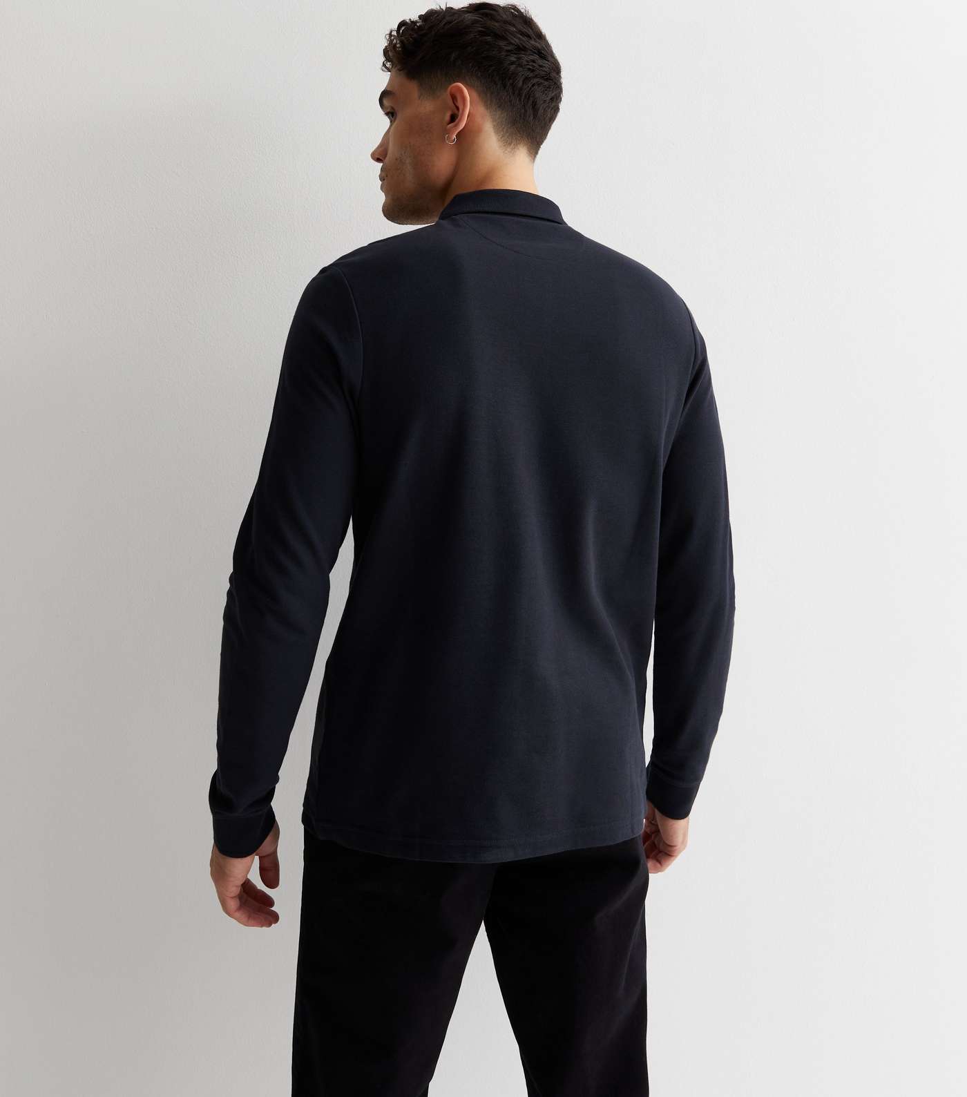 Farah Navy Cotton Long Sleeve Polo Shirt Image 4